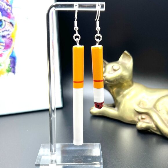 Cigarette Charm Earrings - Half Smoked - Picture 2 of 2